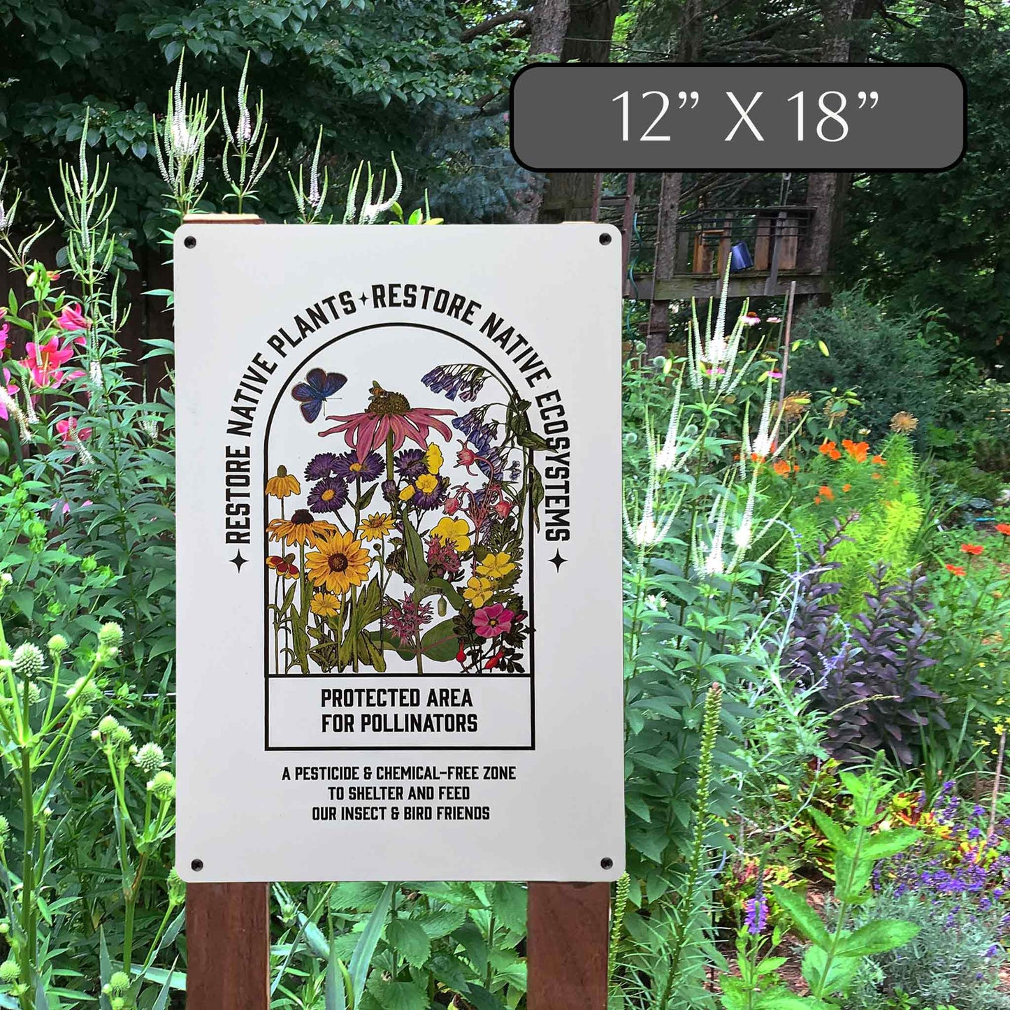 Native Plant Garden Sign; Made in USA Protect Pollinators, Conservation, Garden decor, Durable Aluminum,  12" x 18", Educational signage