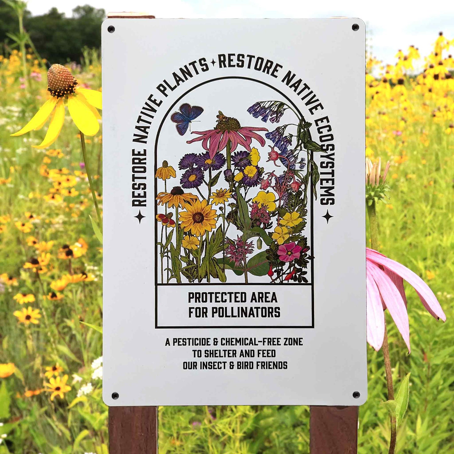 Native Plant Garden Sign; Made in USA Protect Pollinators, Conservation, Garden decor, Durable Aluminum,  12" x 18", Educational signage
