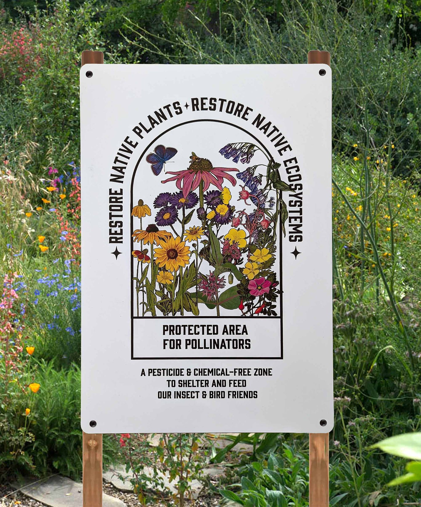 Native Plant Garden Sign; Made in USA Protect Pollinators, Conservation, Garden decor, Durable Aluminum,  12" x 18", Educational signage