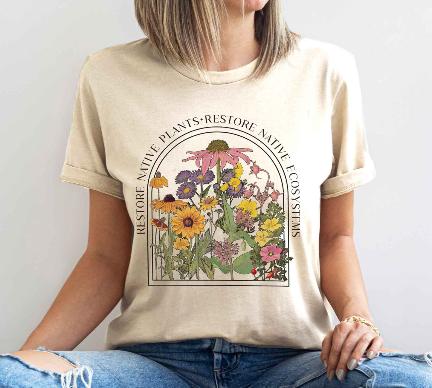 Save Native Plants Tee, Conservation, ecology, Nature Lover, Naturalist, Environment, Gardener gift, Monarch chrysalis, gift for Mom