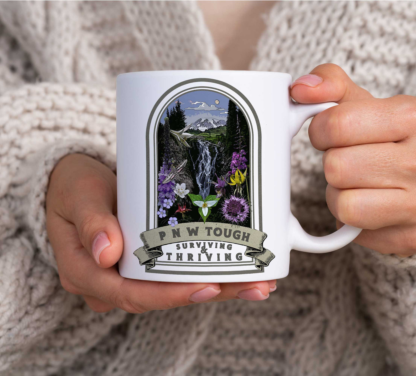 PNW Tough Native Plant Mug 11oz, Support the Environment with Native Plants. Celebrate Your Garden's Natural Strength. Thrive!