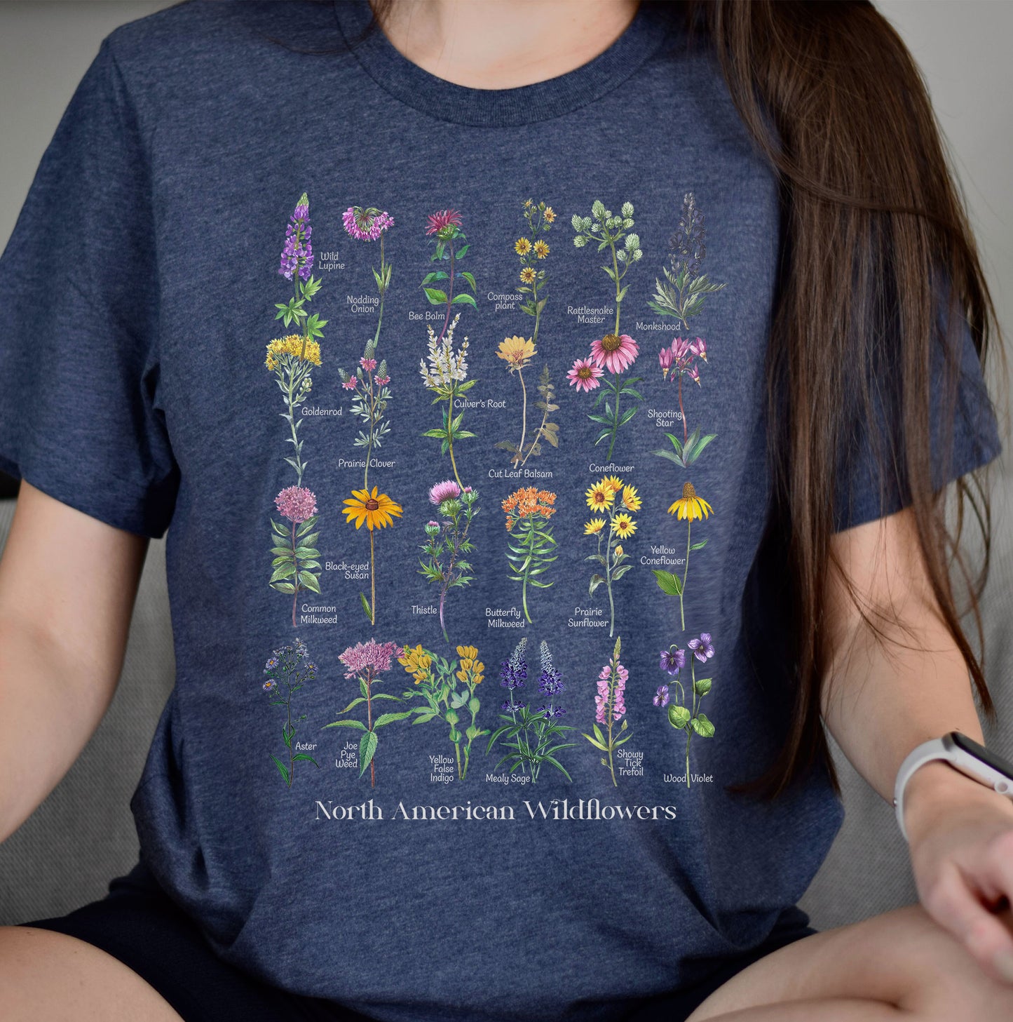 Native Wildflowers North America, Native plants t-shirt, Wildflower botanical chart hand-drawn flower conservation naturalist gardener gift