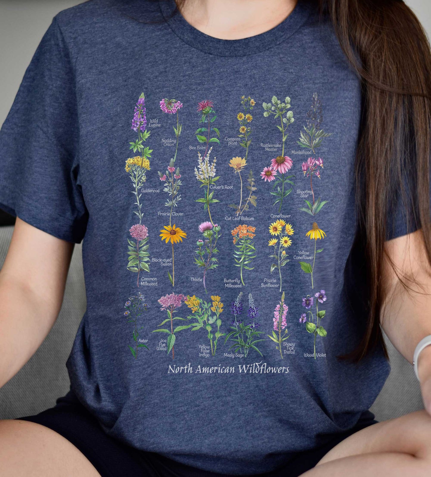 Native Wildflowers North America, Native plants t-shirt, Wildflower botanical chart hand-drawn flower conservation naturalist gardener gift