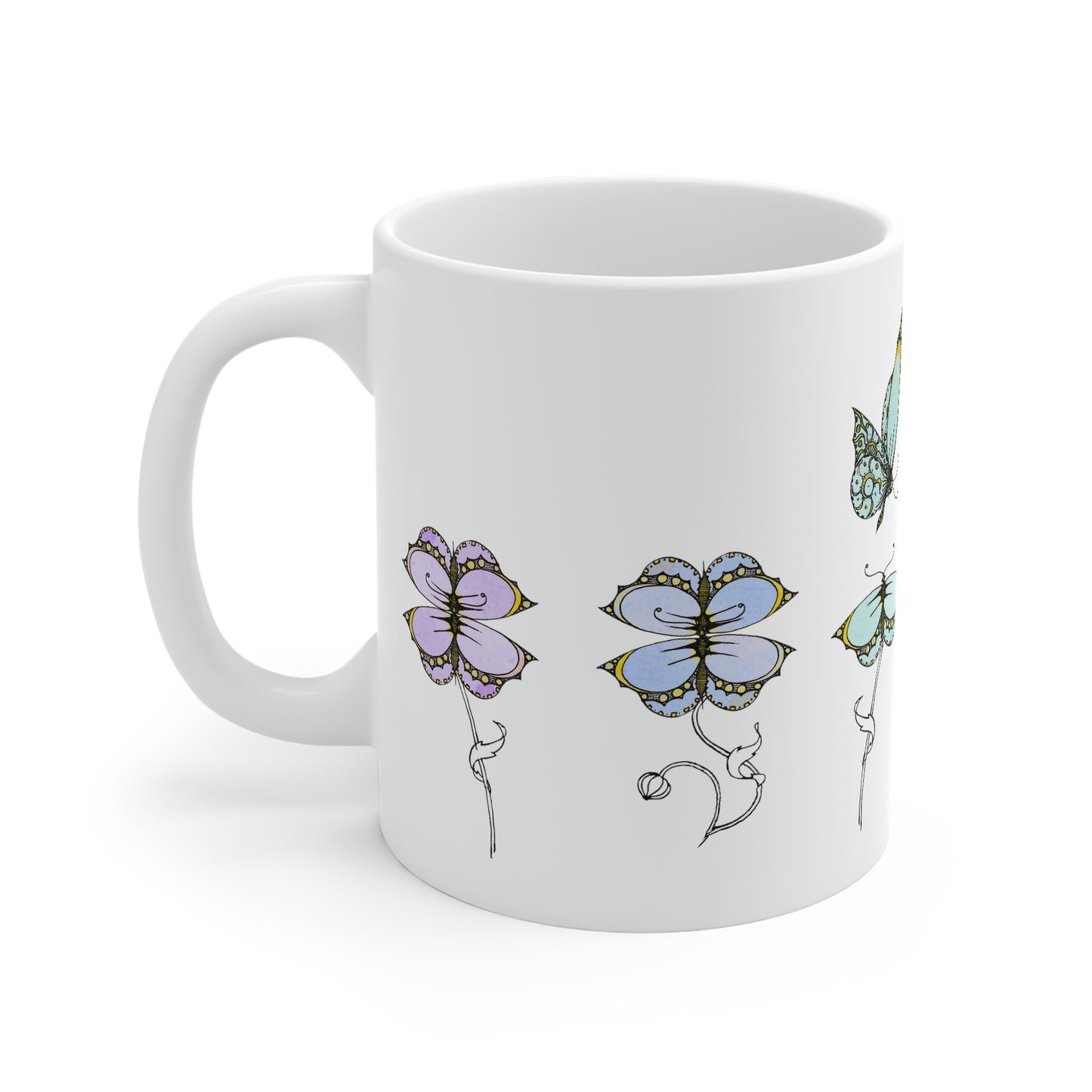Let Go and Fly butterfly garden Mug 11oz; Inspirational, positivity, affirmation, gardening, coffee, gift for her