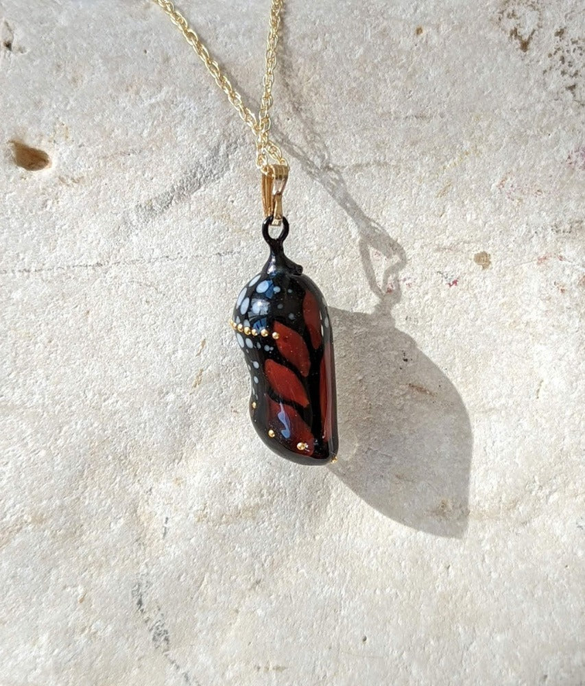 Almost-born Monarch chrysalis pendant - Ancient Child Studios