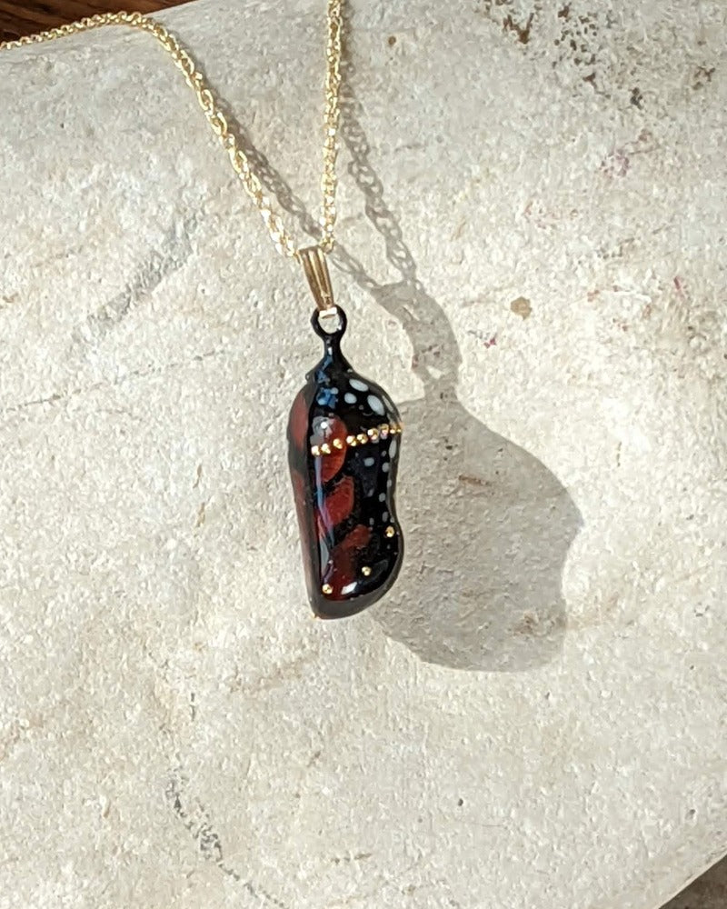 Almost-born Monarch chrysalis pendant - Ancient Child Studios