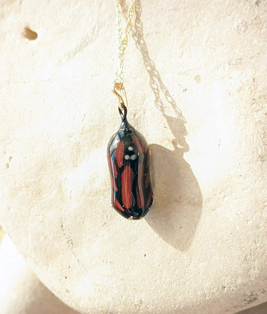 Almost-born Monarch chrysalis pendant - Ancient Child Studios