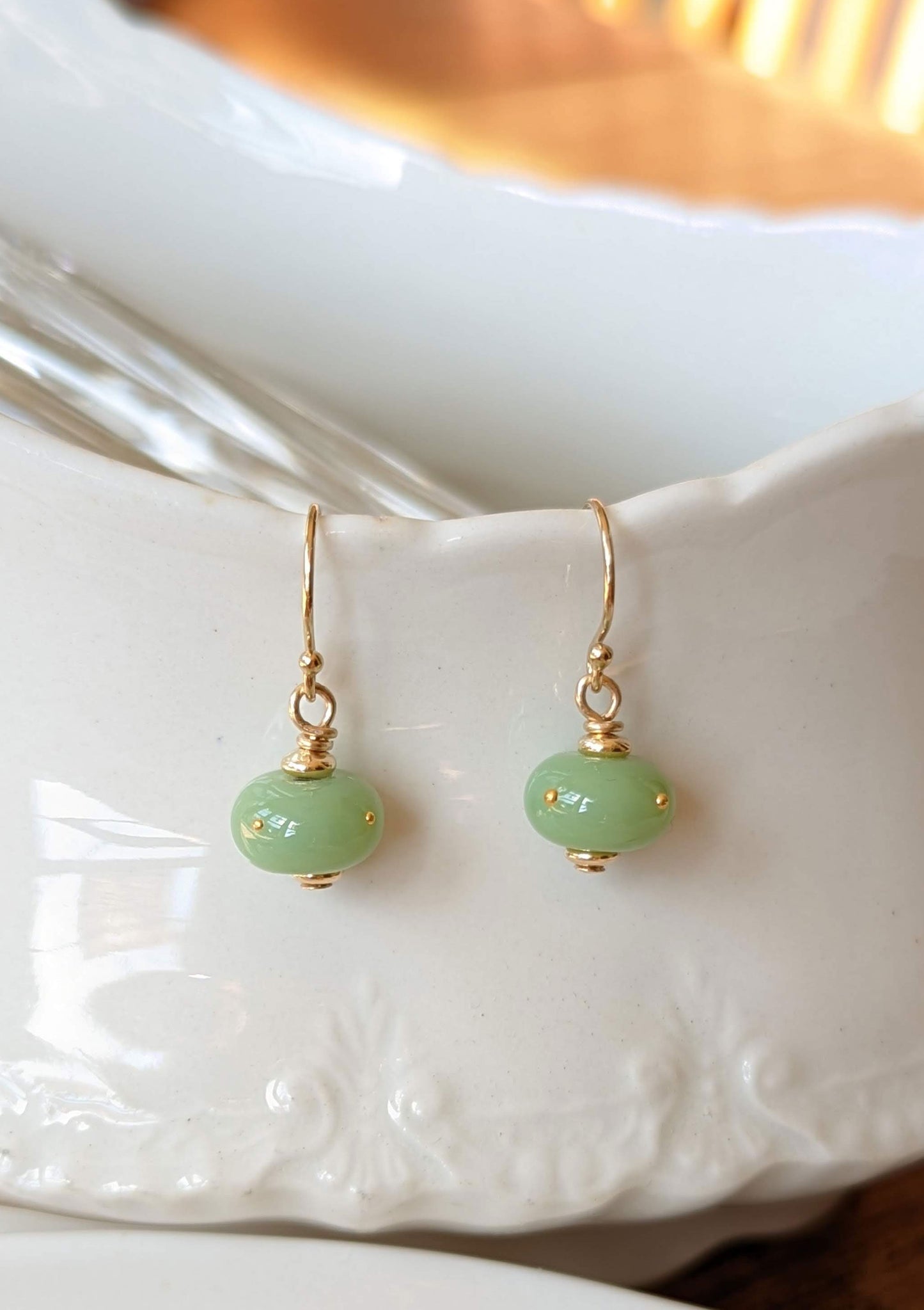 Jade-green donut earrings - Ancient Child Studios