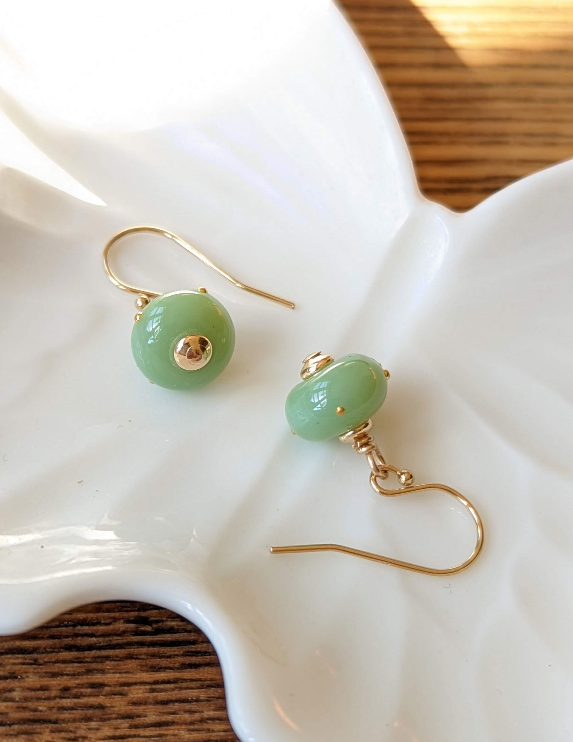 Jade-green donut earrings - Ancient Child Studios