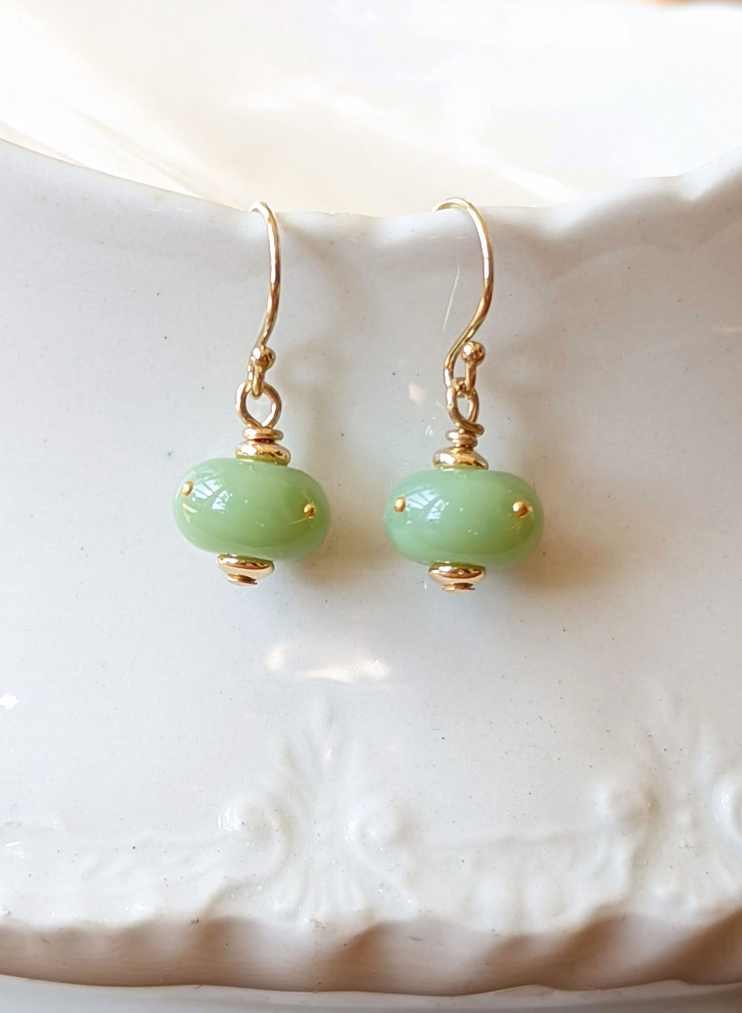 Jade-green donut earrings - Ancient Child Studios