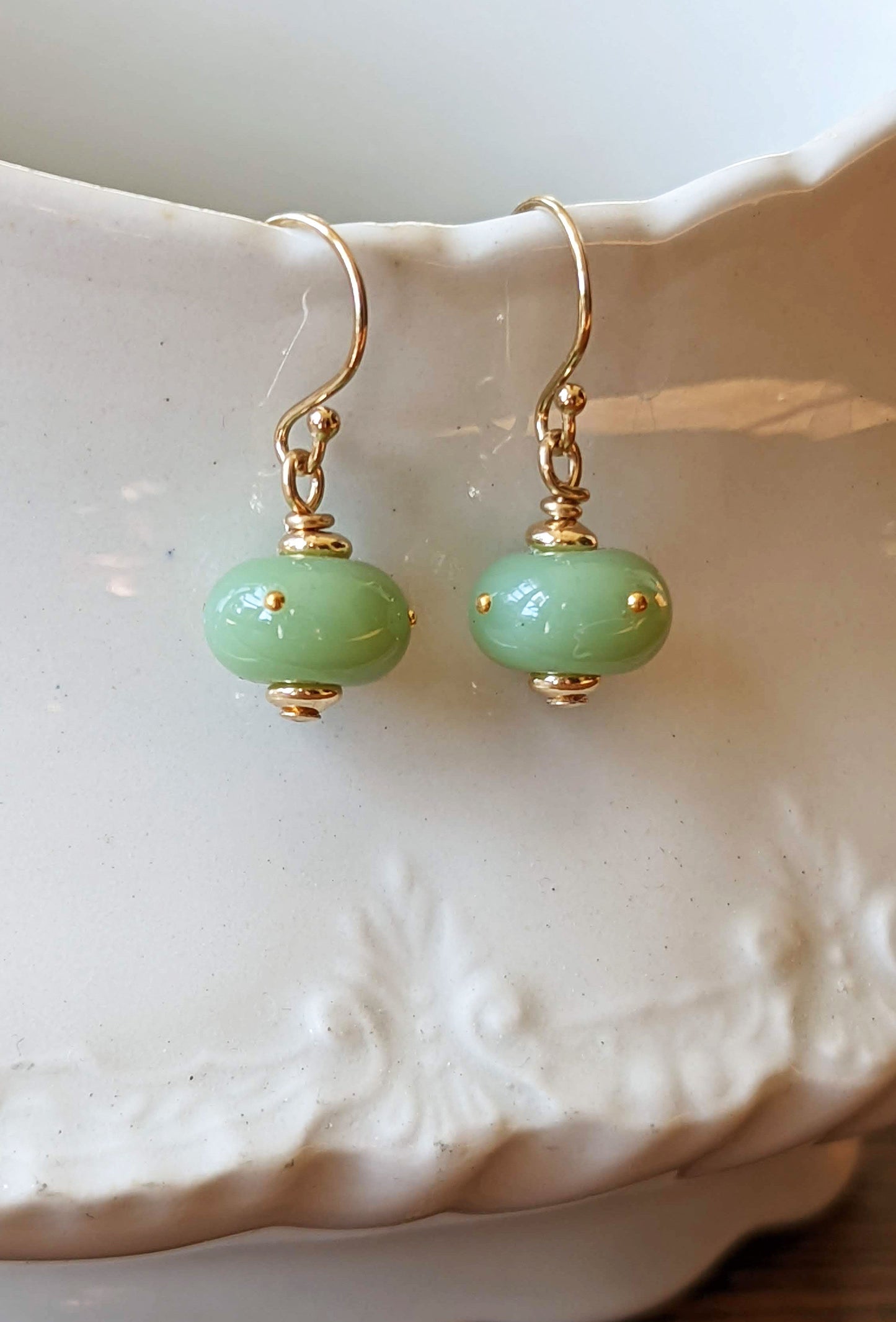 Jade-green donut earrings - Ancient Child Studios