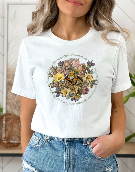 Save Our Pollinators Bee Shirt, Honeybee, Conservation, Environmental, Botanical, Floral, gift for gardener, gift for Mom, naturalist