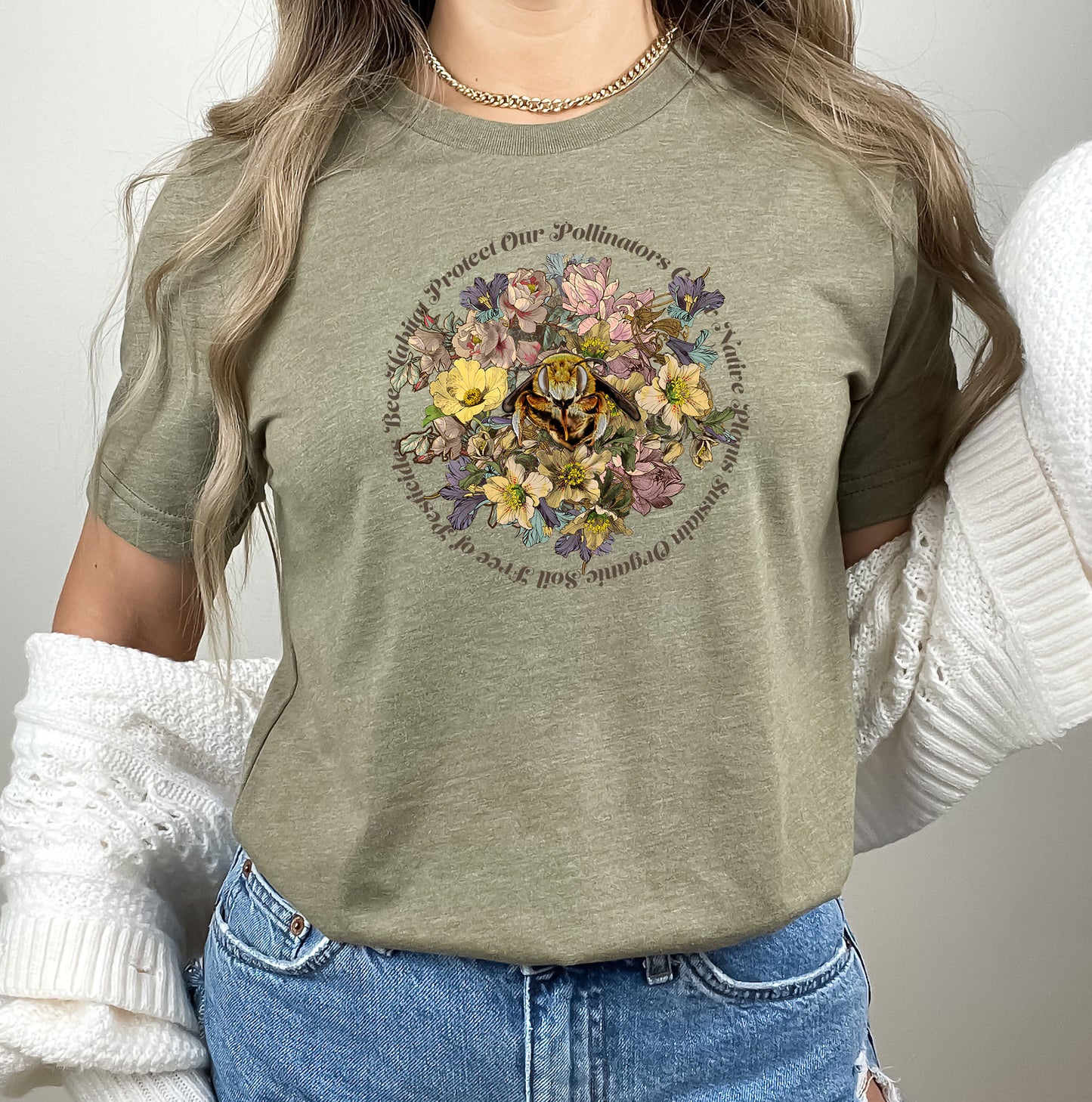 Save Our Pollinators Bee Shirt, Honeybee, Conservation, Environmental, Botanical, Floral, gift for gardener, gift for Mom, naturalist