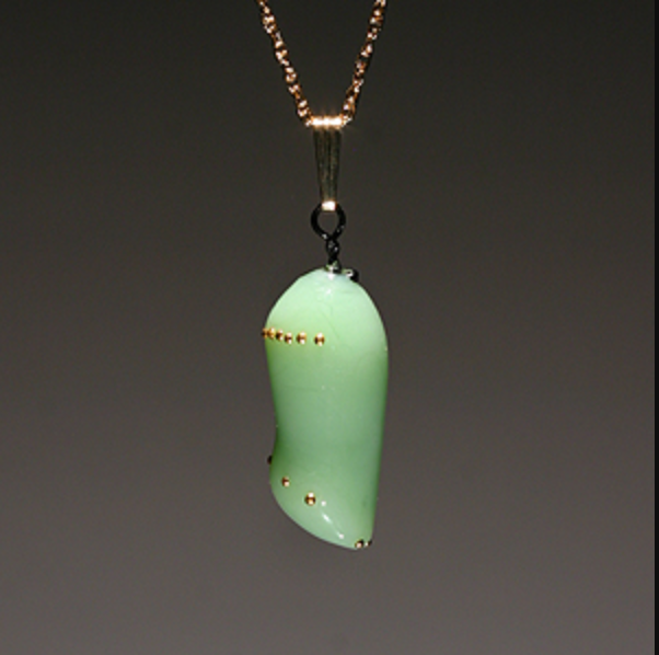 Monarch, chrysalis, lampwork bead, jude rose, Ancient Child, glass art, artist, handmade, chrysalis jewelry, chrysalis necklace, butterfly, butterfly jewelry, Monarch cocoon, Monarch butterflies, butterfly necklace, butterfly jewelry, butterfly garden, butterfly necklace, cocoon necklace