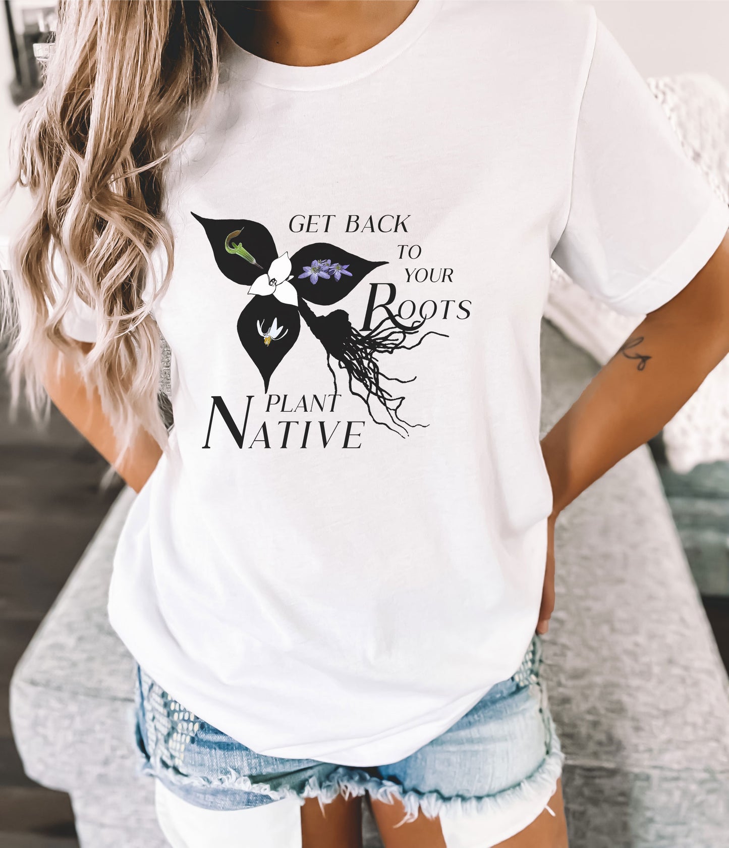 Native Plants Roots Short Sleeve Tee, Nature lovers t shirt, Gardening Gift, Environment, Wildflower Prairie, Conservation, gift for Mom