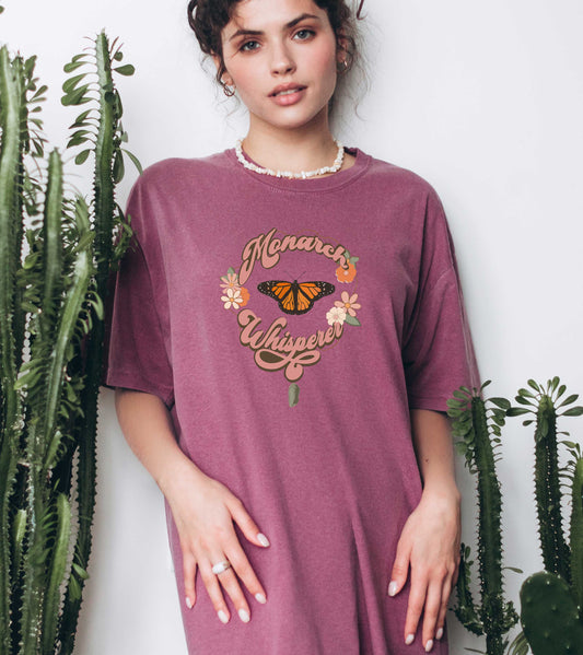 Monarch Whisperer Unisex Garment-Dyed T-shirt, Comfort Color, Butterfly shirt, Chrysalis, Groovy, Gift for Mom, Botanical, garden shirt
